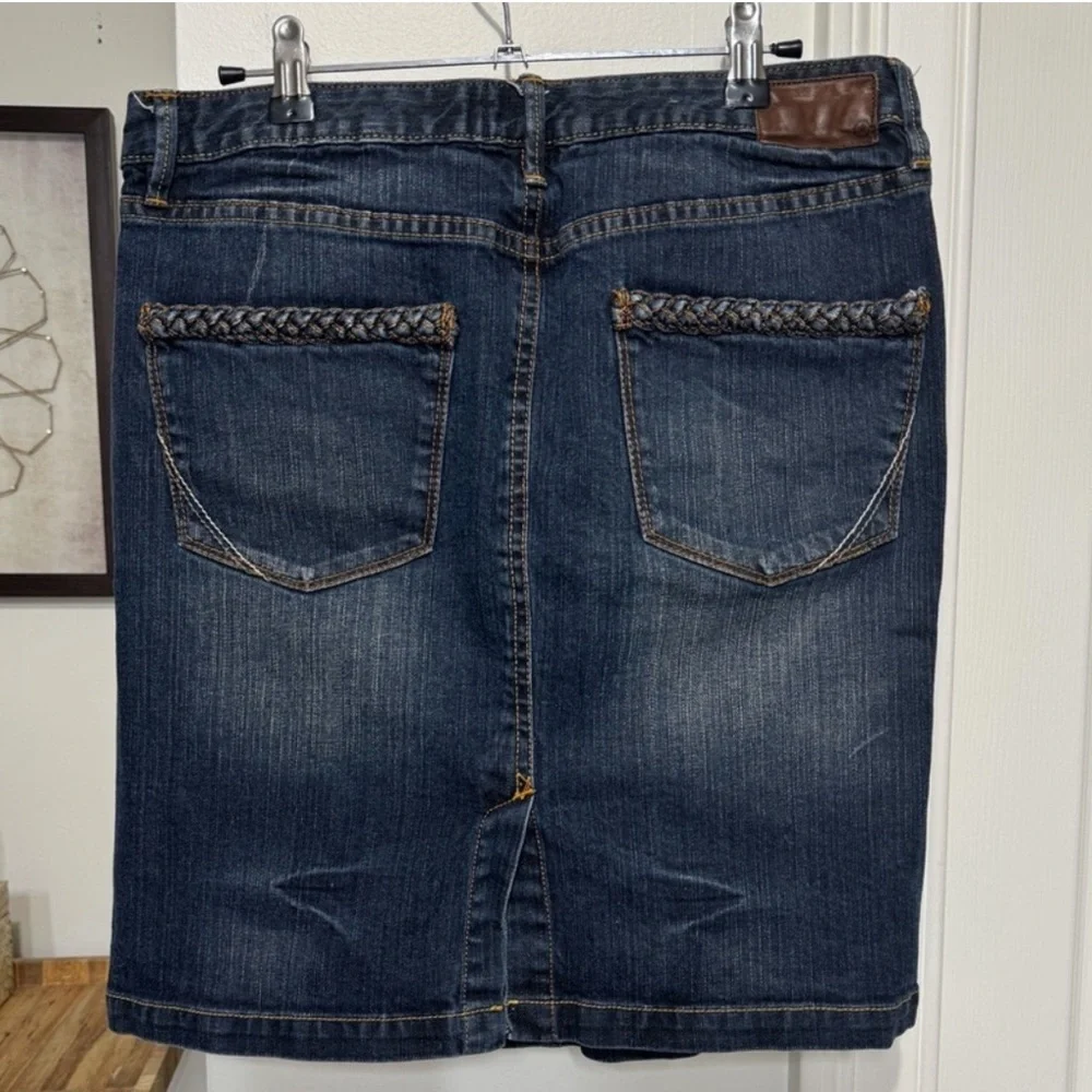 {Converse One Star} Blue Vintage Braided Trim Low Rise Denim Jean Mini Skirt